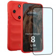 Kit protectie 2 in 1 BizonMobile, Carcasa Bizon Tur si Folie sticla securizata Bizon Glass Edge, compatibil cu Honor Magic 8 Lite, Rosu