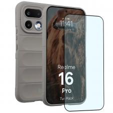 Kit protectie 2 in 1 BizonMobile, Carcasa Bizon Tur si Folie sticla securizata Bizon Glass Edge, compatibil cu Realme 16 Pro 5G, Light Grey