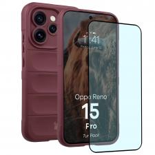 Kit protectie 2 in 1 BizonMobile, Carcasa Bizon Tur si Folie sticla securizata Bizon Glass Edge, compatibil cu Oppo Reno 15 Pro, Dark Purple