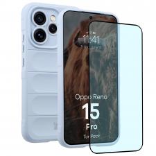 Huse si carcase Oppo Reno 15 Pro, Kit protectie 2 in 1 BizonMobile, Carcasa Bizon Tur si Folie sticla securizata Bizon Glass Edge, compatibil cu Oppo Reno 15 Pro, Light Blue, lerato.ro
