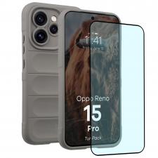 Huse si carcase Oppo Reno 15 Pro, Kit protectie 2 in 1 BizonMobile, Carcasa Bizon Tur si Folie sticla securizata Bizon Glass Edge, compatibil cu Oppo Reno 15 Pro, Light Grey, lerato.ro