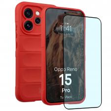 Huse si carcase Oppo Reno 15 Pro, Kit protectie 2 in 1 BizonMobile, Carcasa Bizon Tur si Folie sticla securizata Bizon Glass Edge, compatibil cu Oppo Reno 15 Pro, Rosu, lerato.ro