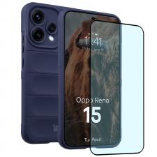 Kit protectie 2 in 1 BizonMobile, Carcasa Bizon Tur si Folie sticla securizata Bizon Glass Edge, compatibil cu Oppo Reno 15, Dark Blue
