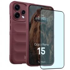 Huse si carcase Oppo Reno 15, Kit protectie 2 in 1 BizonMobile, Carcasa Bizon Tur si Folie sticla securizata Bizon Glass Edge, compatibil cu Oppo Reno 15, Dark Purple, lerato.ro