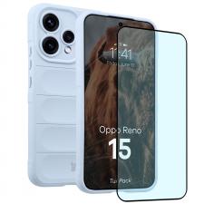 Huse si carcase Oppo Reno 15, Kit protectie 2 in 1 BizonMobile, Carcasa Bizon Tur si Folie sticla securizata Bizon Glass Edge, compatibil cu Oppo Reno 15, Light Blue, lerato.ro