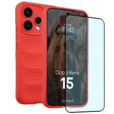 Kit protectie 2 in 1 BizonMobile, Carcasa Bizon Tur si Folie sticla securizata Bizon Glass Edge, compatibil cu Oppo Reno 15, Rosu