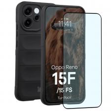 Kit protectie 2 in 1 BizonMobile, Carcasa Bizon Tur si Folie sticla securizata Bizon Glass Edge, compatibil cu Oppo Reno 15 F / FS, Negru