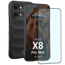 Kit protectie 2 in 1 BizonMobile, Carcasa Bizon Tur si Folie sticla securizata Bizon Glass Edge, compatibil cu Xiaomi Poco X8 Pro Max, Negru