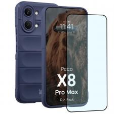 Kit protectie 2 in 1 BizonMobile, Carcasa Bizon Tur si Folie sticla securizata Bizon Glass Edge, compatibil cu Xiaomi Poco X8 Pro Max, Dark Blue