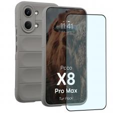 Kit protectie 2 in 1 BizonMobile, Carcasa Bizon Tur si Folie sticla securizata Bizon Glass Edge, compatibil cu Xiaomi Poco X8 Pro Max, Light Grey