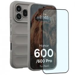 Kit protectie 2 in 1 BizonMobile, Carcasa Bizon Tur si Folie sticla securizata Bizon Glass Edge, compatibil cu Honor 600 5G / 600 Pro 5G, Light Grey