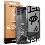 Folie sticla securizata Bizon Glass Aplikator Shadow Privacy, Kit montare inclus, compatibila cu iPhone 15 / 16, Negru 4 - lerato.ro