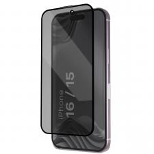 Set 2 folii sticla securizata Bizon Glass Aplikator Shadow Privacy, Kit montare inclus, compatibile cu iPhone 15 / 16, Negru