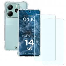 Kit protectie 3 in 1 BizonMobile Clear Pack, Carcasa Bizon Salpa si 2 folii sticla Bizon Glass Clear 2, compatibil cu Xiaomi Redmi Note 14 5G, Transparent