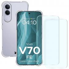 Huse si carcase Vivo, Kit protectie 3 in 1 BizonMobile Clear Pack, Carcasa Bizon Salpa si 2 folii sticla Bizon Glass Clear 2, compatibil cu Vivo V70 FE 5G, Transparent, lerato.ro