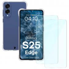 Kit protectie 3 in 1 BizonMobile Clear Pack, Carcasa Bizon Salpa si 2 folii sticla Bizon Glass Clear 2, compatibil cu Samsung Galaxy S25 Edge, Transparent