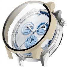 Carcasa cu protectie ecran din sticla securizata BizonMobile compatibila cu Huawei Watch GT 5 46 mm, Bej