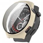 Carcasa cu protectie ecran din sticla securizata BizonMobile compatibila cu Huawei Watch GT 5 Pro 46 mm, Bej 2 - lerato.ro
