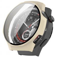 Carcasa cu protectie ecran din sticla securizata BizonMobile compatibila cu Huawei Watch GT 5 Pro 46 mm, Bej