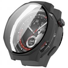 Accesorii Huawei Watch, Carcasa cu protectie ecran din sticla securizata BizonMobile compatibila cu Huawei Watch GT 5 Pro 46 mm, Matte Black, lerato.ro