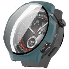 Accesorii Huawei Watch, Carcasa cu protectie ecran din sticla securizata BizonMobile compatibila cu Huawei Watch GT 5 Pro 46 mm, Verde, lerato.ro