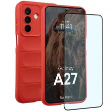 Huse si carcase Samsung Galaxy A27 5G, Kit protectie 2 in 1 BizonMobile, Carcasa Bizon Tur si Folie sticla securizata Bizon Glass Edge, compatibil cu Samsung Galaxy A27 5G, Rosu, lerato.ro