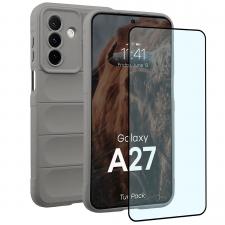 Huse si carcase Samsung Galaxy A27 5G, Kit protectie 2 in 1 BizonMobile, Carcasa Bizon Tur si Folie sticla securizata Bizon Glass Edge, compatibil cu Samsung Galaxy A27 5G, Light Grey, lerato.ro