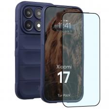 Huse si carcase Xiaomi 17, Kit protectie 2 in 1 BizonMobile, Carcasa Bizon Tur si Folie sticla securizata Bizon Glass Edge, compatibil cu Xiaomi 17, Dark Blue, lerato.ro