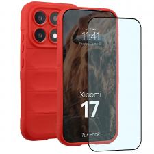 Kit protectie 2 in 1 BizonMobile, Carcasa Bizon Tur si Folie sticla securizata Bizon Glass Edge, compatibil cu Xiaomi 17, Rosu