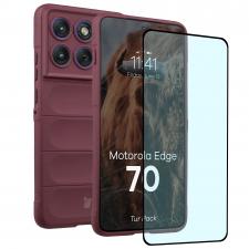Huse si carcase Motorola Edge 70, Kit protectie 2 in 1 BizonMobile, Carcasa Bizon Tur si Folie sticla securizata Bizon Glass Edge, compatibil cu Motorola Edge 70, Dark Purple, lerato.ro