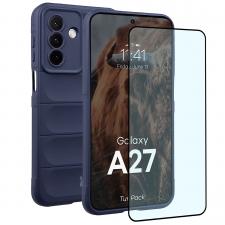 Huse si carcase Samsung Galaxy A27 5G, Kit protectie 2 in 1 BizonMobile, Carcasa Bizon Tur si Folie sticla securizata Bizon Glass Edge, compatibil cu Samsung Galaxy A27 5G, Dark Blue, lerato.ro