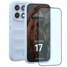 Kit protectie 2 in 1 BizonMobile, Carcasa Bizon Tur si Folie sticla securizata Bizon Glass Edge, compatibil cu Xiaomi 17, Light Blue