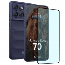 Huse si carcase Motorola Edge 70, Kit protectie 2 in 1 BizonMobile, Carcasa Bizon Tur si Folie sticla securizata Bizon Glass Edge, compatibil cu Motorola Edge 70, Dark Blue, lerato.ro