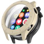 Carcasa cu protectie ecran din sticla securizata BizonMobile compatibila cu Xiaomi Watch S4 47mm, Bej 2 - lerato.ro