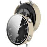 Carcasa cu protectie ecran din sticla securizata BizonMobile compatibila cu Xiaomi Watch S4 41mm, Bej 5 - lerato.ro