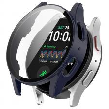 Gadgeturi, Carcasa cu protectie ecran din sticla securizata BizonMobile compatibila cu Samsung Galaxy Watch 7 40 mm, Dark Blue, lerato.ro
