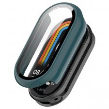 Gadgeturi, Carcasa cu protectie ecran din sticla securizata BizonMobile compatibila cu Xiaomi Smart Band 10, Dark Green, lerato.ro