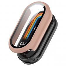 Gadgeturi, Carcasa cu protectie ecran din sticla securizata BizonMobile compatibila cu Xiaomi Smart Band 10, Roz, lerato.ro