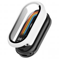 Gadgeturi, Carcasa cu protectie ecran din sticla securizata BizonMobile compatibila cu Xiaomi Smart Band 10, Alb, lerato.ro