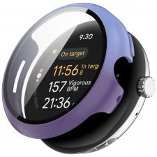 Gadgeturi, Carcasa cu protectie ecran din sticla securizata BizonMobile compatibila cu Google Pixel Watch 3 45mm, Mov / Albastru, lerato.ro
