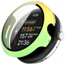 Gadgeturi, Carcasa cu protectie ecran din sticla securizata BizonMobile compatibila cu Google Pixel Watch 3 45mm, Galben / Verde, lerato.ro