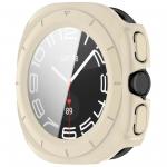 Carcasa cu protectie ecran din sticla securizata BizonMobile compatibila cu Samsung Galaxy Watch Ultra 47 mm, Bej 6 - lerato.ro