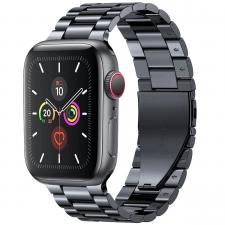Curea din otel inoxidabil Bizon Strap Watch Aura compatibila cu Apple Watch 42/44/45/46/49 mm, Negru