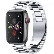 Curea din otel inoxidabil Bizon Strap Watch Aura compatibila cu Apple Watch 42/44/45/46/49 mm, Silver