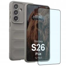 Kit protectie 2 in 1 BizonMobile, Carcasa Bizon Tur si Folie sticla securizata Bizon Glass Edge, compatibil cu Samsung Galaxy S26 Plus, Light Grey