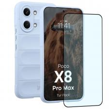 Huse si carcase Xiaomi Poco X8 Pro Max, Kit protectie 2 in 1 BizonMobile, Carcasa Bizon Tur si Folie sticla securizata Bizon Glass Edge, compatibil cu Xiaomi Poco X8 Pro Max, Light Blue, lerato.ro