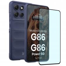 Kit protectie 2 in 1 BizonMobile, Carcasa Bizon Tur si Folie sticla securizata Bizon Glass Edge, compatibil cu Motorola Moto G86 5G / G86 Power 5G, Dark Blue