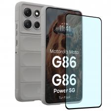 Kit protectie 2 in 1 BizonMobile, Carcasa Bizon Tur si Folie sticla securizata Bizon Glass Edge, compatibil cu Motorola Moto G86 5G / G86 Power 5G, Light Grey