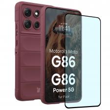 Kit protectie 2 in 1 BizonMobile, Carcasa Bizon Tur si Folie sticla securizata Bizon Glass Edge, compatibil cu Motorola Moto G86 5G / G86 Power 5G, Dark Purple