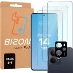 Set protectie 4in1 Bizon Glass Clear Pack, 3 folii sticla ecran + 1 folie sticla camera foto, compatibil cu Realme 14 5G / 14T 5G, Transparent 2 - lerato.ro